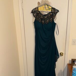 Xscape Teal Gown with Black Lace Accents